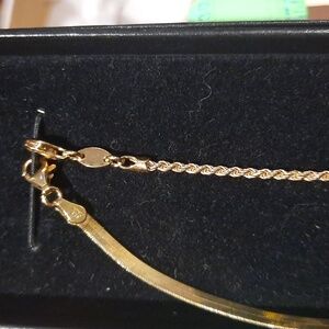 SOLID 14K YELLOW GOLD OVER STERLING SILVER HERRINGBONE & ROPE BRACELET SET 2 PCS